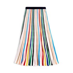 NWT JCrew stripe pull on flare skirt in white, navy, multi size Large
